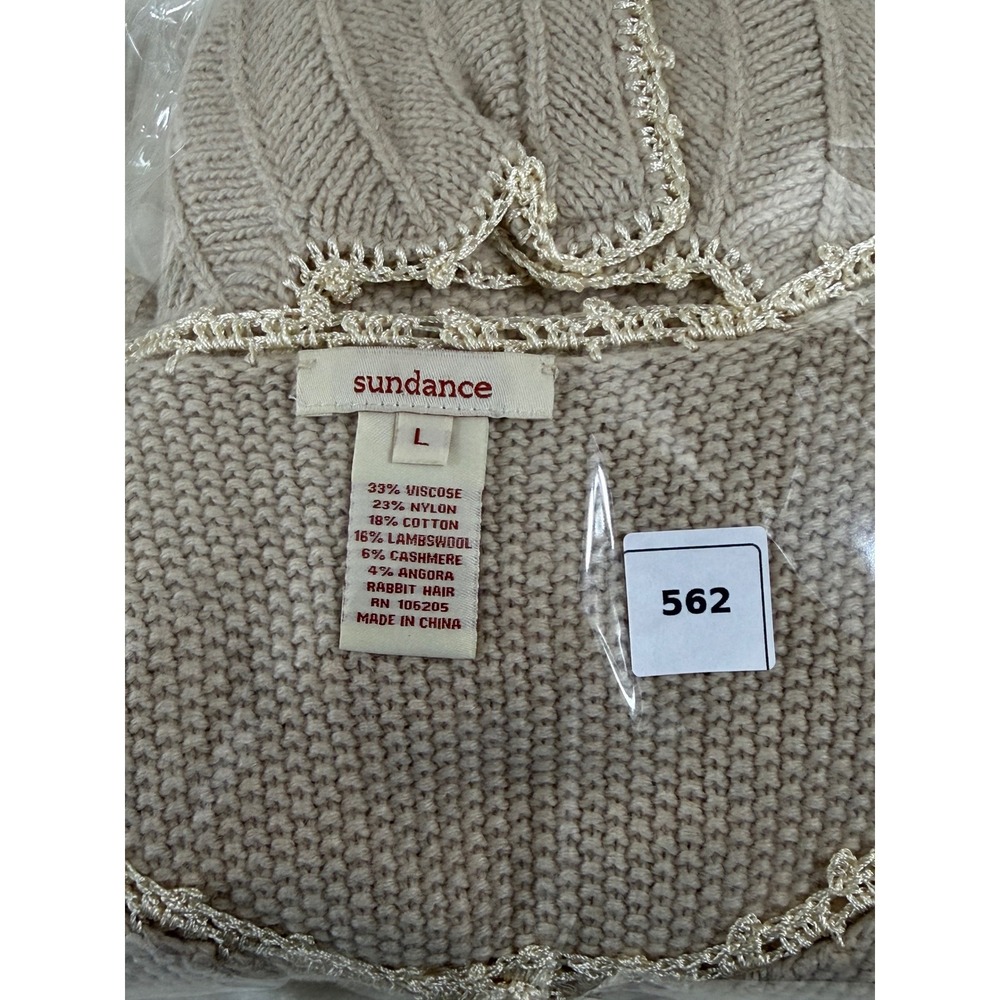 Sundance Women's L Cashmere Angora Lambswool Blend Open Knit Cardigan Beige Boho - Picture 8 of 9